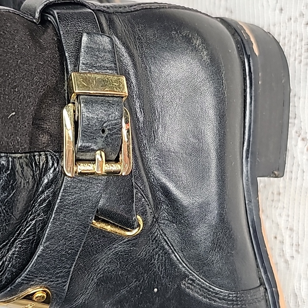 Michael Kors Fulton harness knee high black leather gold hardware riding boots 6 - Picture 5 of 9